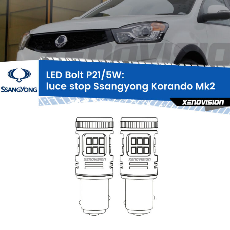 0 Luce Stop LED Ssangyong Korando Mk2 1996 - 2006: P21/5W Bolt <strong>Luce Stop LED per Ssangyong Korando</strong> Mk2 1996 - 2006. Coppia lampade <strong>P21/5W</strong> modello Bolt canbus.