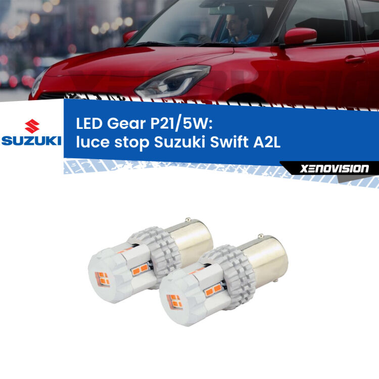 0 Luce Stop LED Suzuki Swift A2L 2017 in poi: P21/5W Gear <strong>Luce Stop LED per Suzuki Swift</strong> A2L 2017 in poi. Due lampade <strong>P21/5W</strong> rosse non canbus modello Gear.
