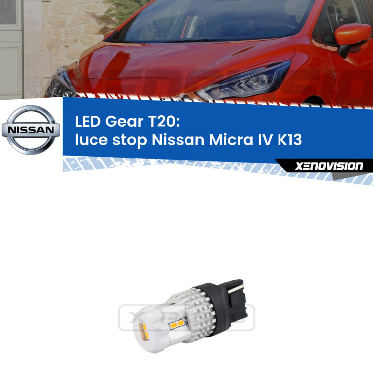 <strong>Luce Stop LED per Nissan Micra IV</strong> K13 2013 - 2015. Lampada <strong>T20</strong> rossa modello Gear.