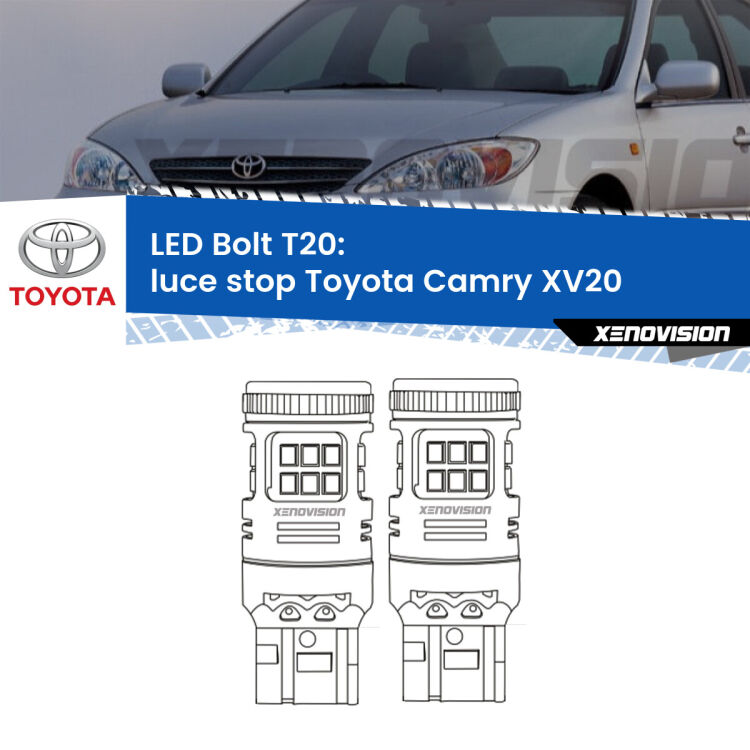 0 Luce Stop LED Toyota Camry XV20 1996 - 2001: T20 Bolt <strong>Luce Stop LED per Toyota Camry</strong> XV20 1996 - 2001. Coppia lampade <strong>T20</strong> modello Bolt canbus.