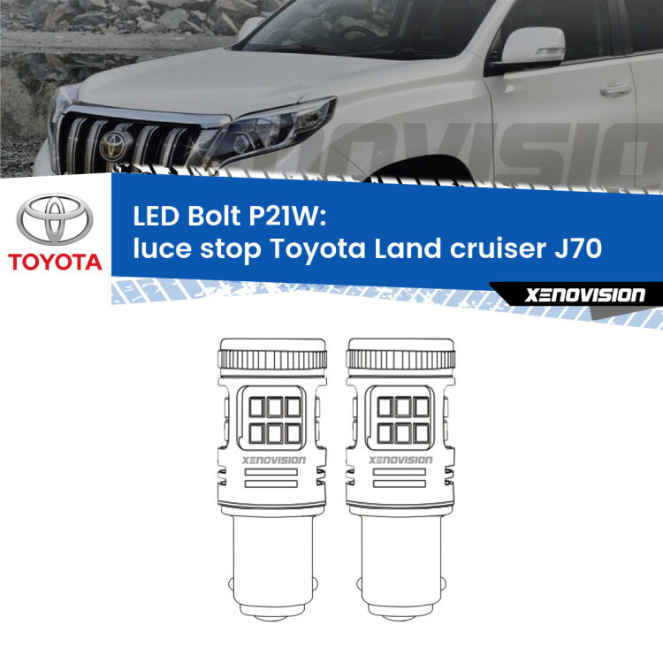 0 Luce Stop LED Toyota Land cruiser J70 1984 - 1996: P21W Bolt <strong>Luce Stop LED per Toyota Land cruiser</strong> J70 1984 - 1996. Coppia lampade <strong>P21W</strong> modello Bolt canbus.