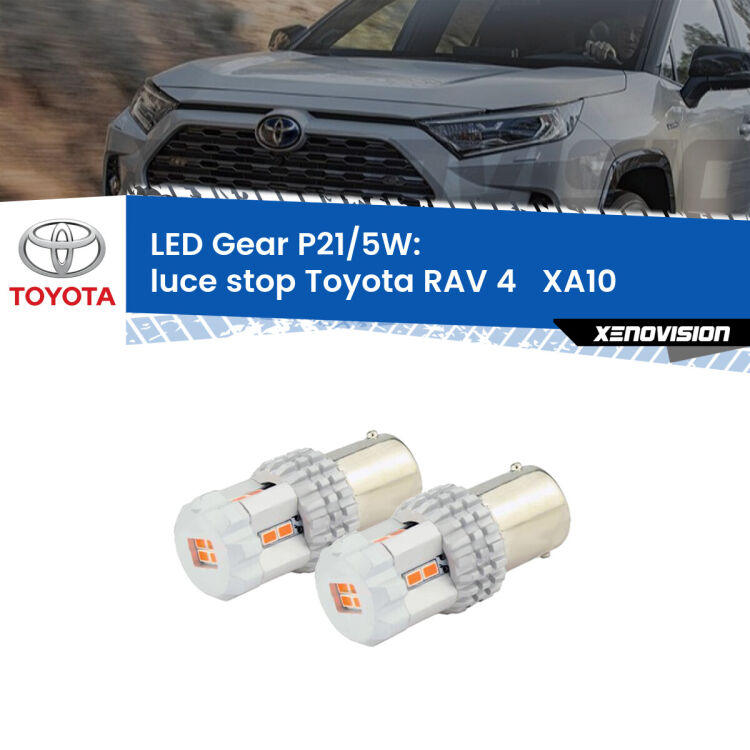 0 Luce Stop LED Toyota RAV 4 XA10 1994 - 2000: P21/5W Gear <strong>Luce Stop LED per Toyota RAV 4 </strong> XA10 1994 - 2000. Due lampade <strong>P21/5W</strong> rosse non canbus modello Gear.