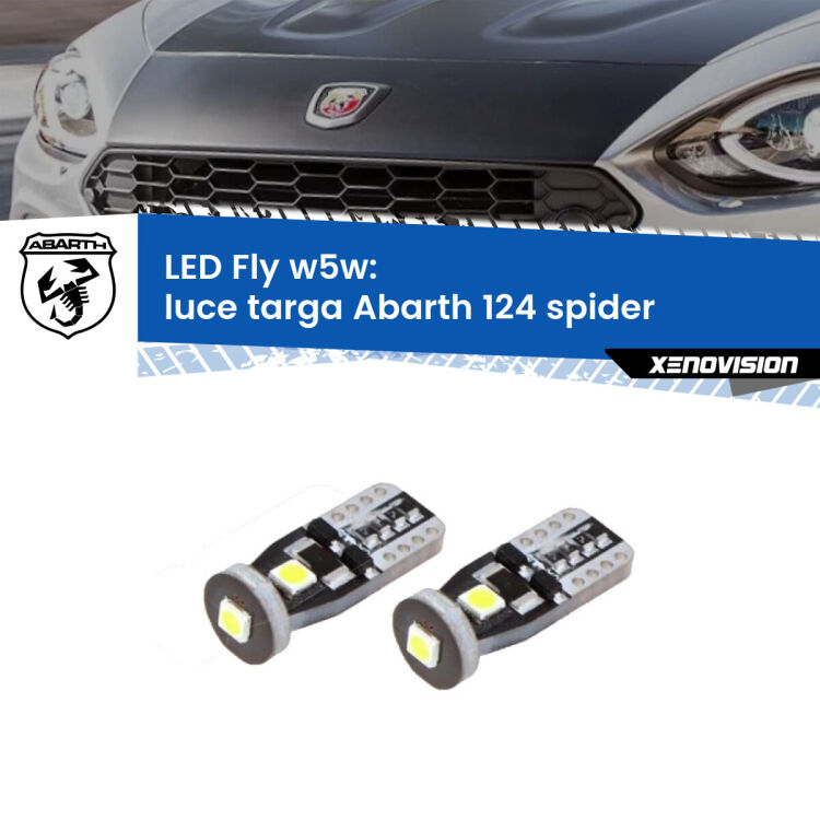0 Luce Targa LED Abarth 124 spider 2016 - 2019: W5W Fly <strong>luce targa LED per Abarth 124 spider</strong> 2016 - 2019. Coppia lampadine <strong>w5w</strong> Canbus compatte modello Fly Xenovision.