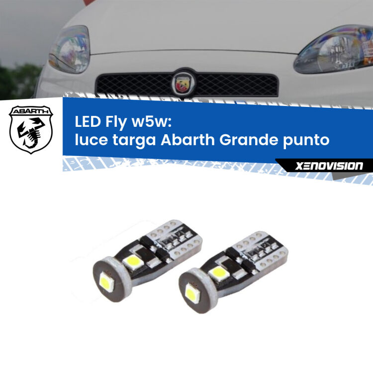 0 Luce Targa LED Abarth Grande punto  2007 - 2010: W5W Fly <strong>luce targa LED per Abarth Grande punto</strong>  2007 - 2010. Coppia lampadine <strong>w5w</strong> Canbus compatte modello Fly Xenovision.