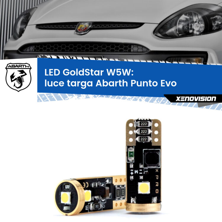 0 Luce Targa LED Abarth Punto Evo  2010 - 2014: T10 GoldStar <strong>Luce Targa LED Abarth Punto Evo</strong>  2010 - 2014: ottima luminosità a 360 gradi. Si inseriscono ovunque. Canbus, Top Quality.