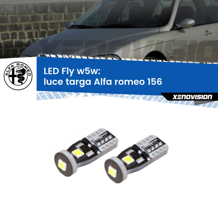 0 Luce Targa LED Alfa romeo 156 1997 - 2005: W5W Fly <strong>luce targa LED per Alfa romeo 156</strong> 1997 - 2005. Coppia lampadine <strong>w5w</strong> Canbus compatte modello Fly Xenovision.