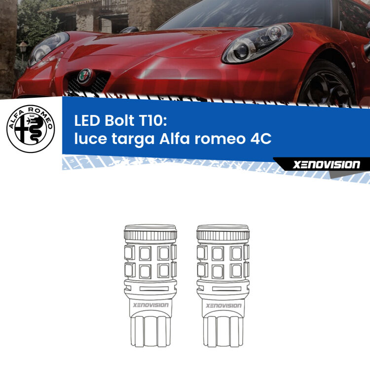 0 Luce Targa LED Alfa romeo 4C  2013 in poi: T10 Bolt <strong>Luce Targa LED per Alfa romeo 4C</strong>  2013 in poi. Coppia lampade <strong>T10</strong> modello Bolt canbus.