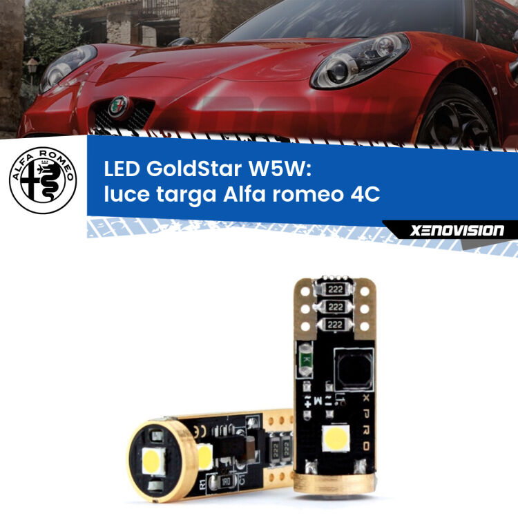 0 Luce Targa LED Alfa romeo 4C  2013 in poi: T10 GoldStar <strong>Luce Targa LED Alfa romeo 4C</strong>  2013 in poi: ottima luminosità a 360 gradi. Si inseriscono ovunque. Canbus, Top Quality.