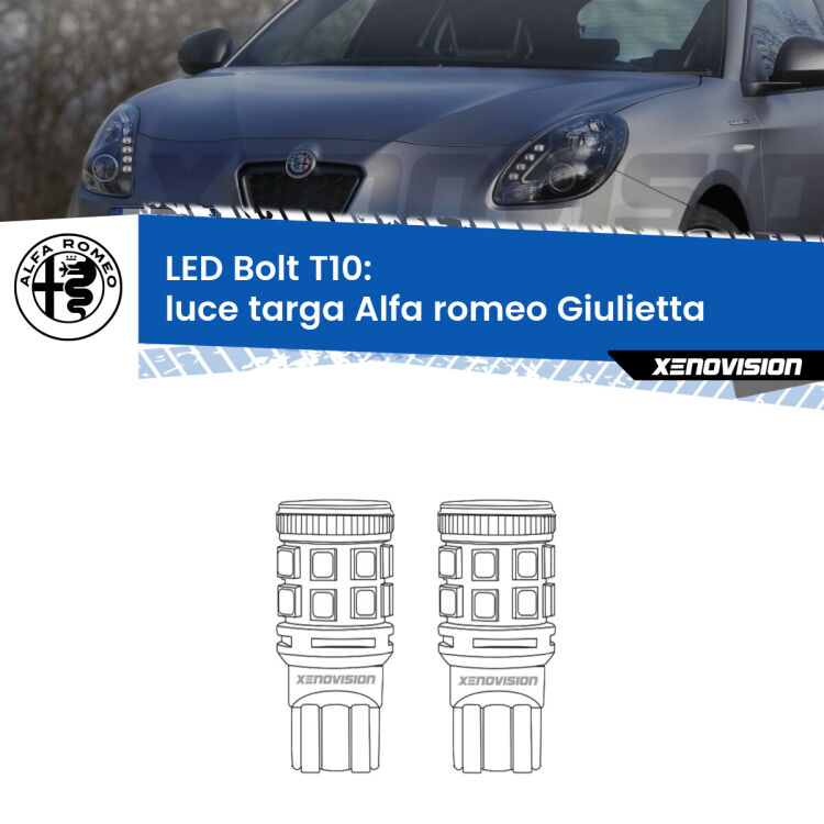 0 Luce Targa LED Alfa romeo Giulietta 2010 in poi: T10 Bolt <strong>Luce Targa LED per Alfa romeo Giulietta</strong> 2010 in poi. Coppia lampade <strong>T10</strong> modello Bolt canbus.