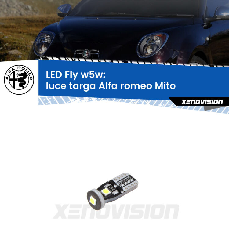 <strong>luce targa LED per Alfa romeo Mito</strong>  2008 - 2018. Coppia lampadine <strong>w5w</strong> Canbus compatte modello Fly Xenovision.