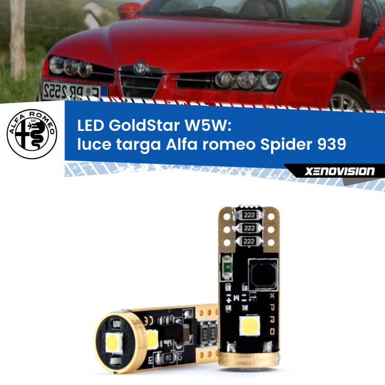 0 Luce Targa LED Alfa romeo Spider 939 2006 - 2010: T10 GoldStar <strong>Luce Targa LED Alfa romeo Spider</strong> 939 2006 - 2010: ottima luminosità a 360 gradi. Si inseriscono ovunque. Canbus, Top Quality.
