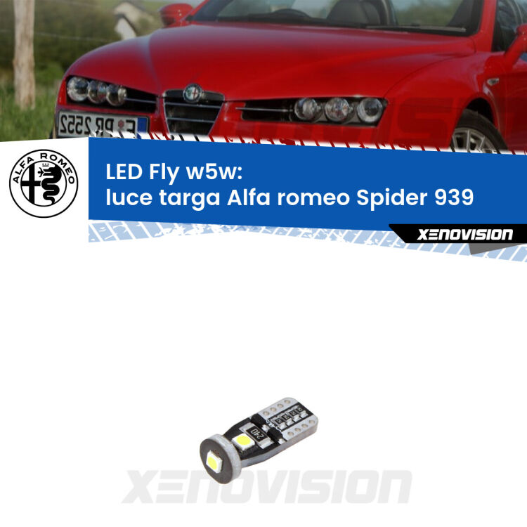 <strong>luce targa LED per Alfa romeo Spider</strong> 939 2006 - 2010. Coppia lampadine <strong>w5w</strong> Canbus compatte modello Fly Xenovision.