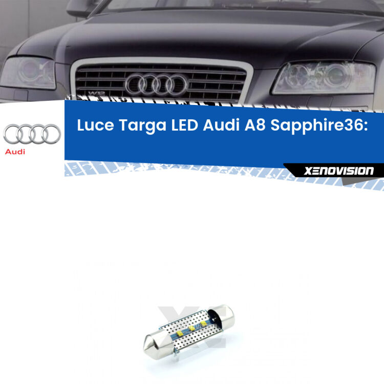 0 Luce Targa LED Audi A8: LED Sapphire <div><strong>luce targa LED Audi A8 </strong><strong>(D2) </strong>con 3 chip PHILIPS ZES per una luce incredibilmente potente e pura. Un vero gioiello.</div>
<div> </div>