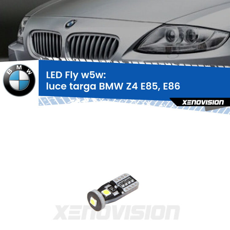 <strong>luce targa LED per BMW Z4</strong> E85, E86 2003 - 2008. Coppia lampadine <strong>w5w</strong> Canbus compatte modello Fly Xenovision.