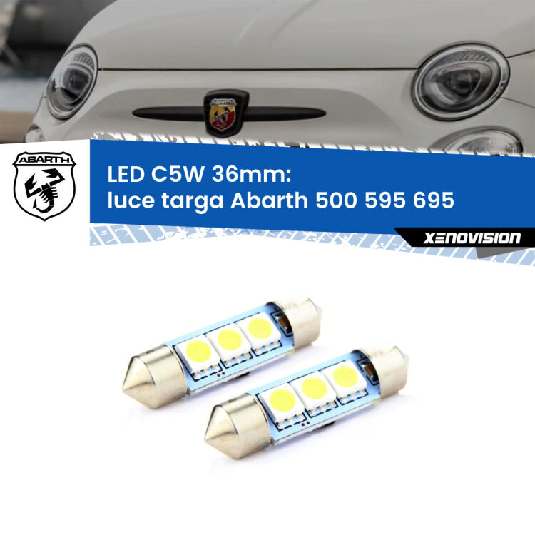0 Luce Targa LED c5w 36mm Abarth 500 595 695  2008 - 2022 (Coppia) <strong>Luce Targa LED per Abarth 500 595 695</strong>  2008 - 2022. Coppia lampade <strong>C5W</strong> 36mm estremamente longeve.