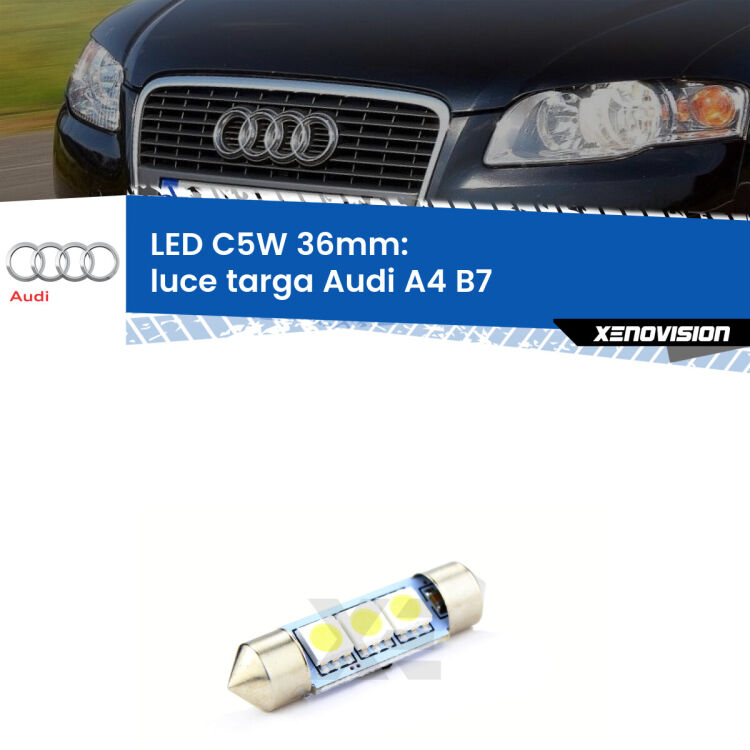 LED Luce Targa Audi A4 B7 2004 - 2008. Una lampadina led innesto C5W 36mm canbus estremamente longeva.