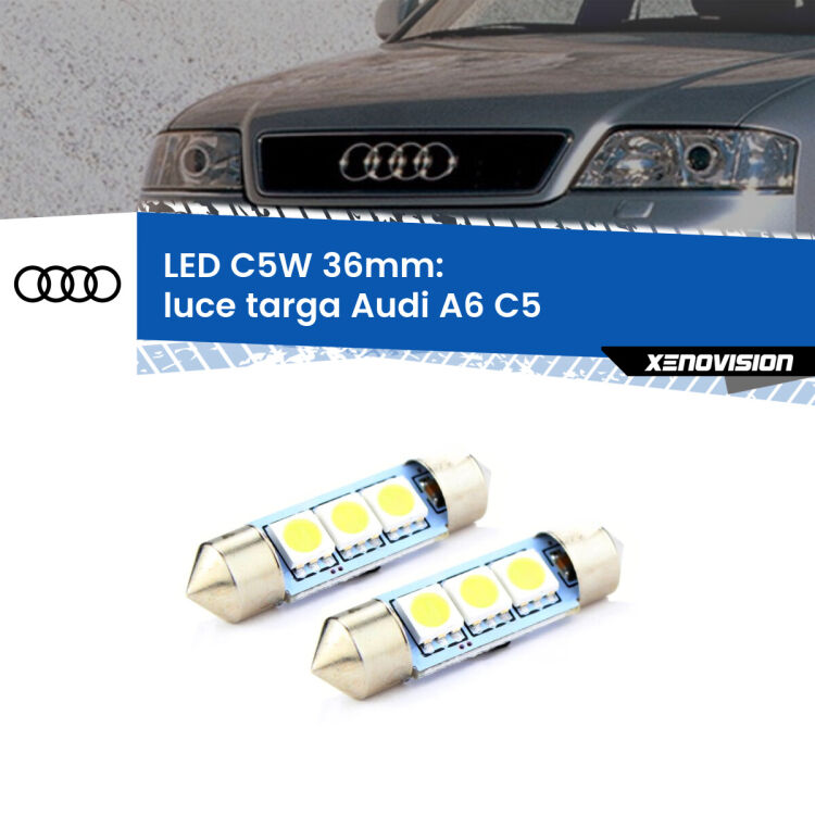 0 Luce Targa LED c5w 36mm Audi A6 C5 1997 - 2004 (Coppia) <strong>Luce Targa LED per Audi A6</strong> C5 1997 - 2004. Coppia lampade <strong>C5W</strong> 36mm estremamente longeve.