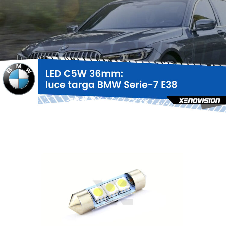 LED Luce Targa BMW Serie-7 E38 1994 - 2001. Una lampadina led innesto C5W 36mm canbus estremamente longeva.