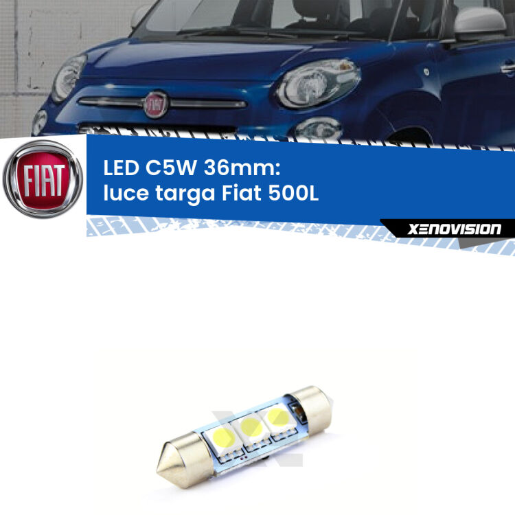LED Luce Targa Fiat 500L  2012 - 2018. Una lampadina led innesto C5W 36mm canbus estremamente longeva.