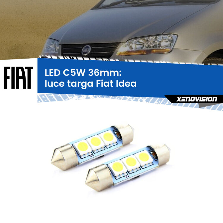 0 Luce Targa LED c5w 36mm Fiat Idea  2003 - 2015 (Coppia) <strong>Luce Targa LED per Fiat Idea</strong>  2003 - 2015. Coppia lampade <strong>C5W</strong> 36mm estremamente longeve.