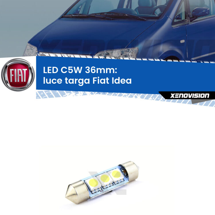 LED Luce Targa Fiat Idea  2003 - 2015. Una lampadina led innesto C5W 36mm canbus estremamente longeva.
