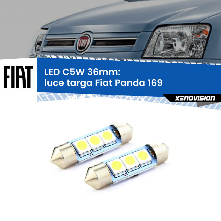 0 Luce Targa LED c5w 36mm Fiat Panda 169 2003 - 2012 (Coppia) <strong>Luce Targa LED per Fiat Panda</strong> 169 2003 - 2012. Coppia lampade <strong>C5W</strong> 36mm estremamente longeve.