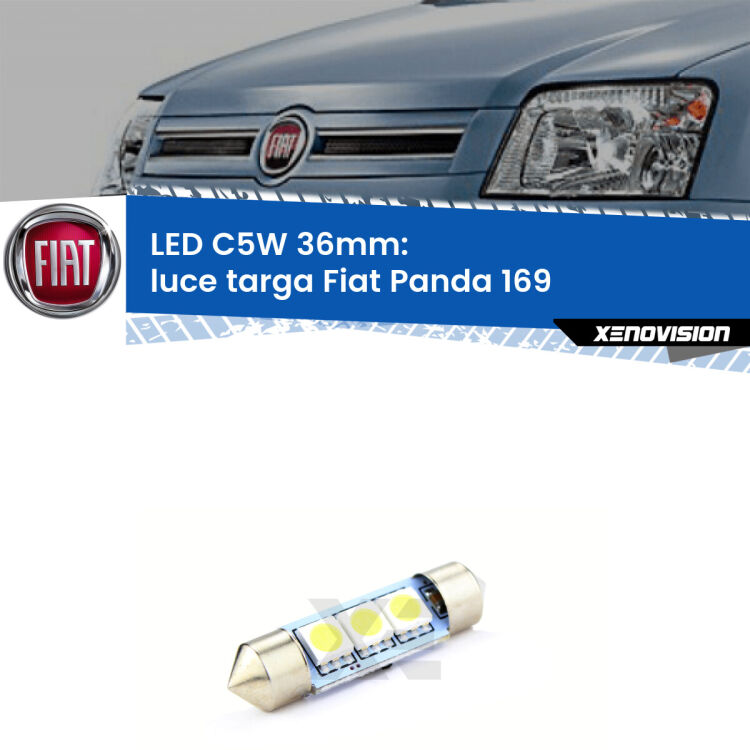 LED Luce Targa Fiat Panda 169 2003 - 2012. Una lampadina led innesto C5W 36mm canbus estremamente longeva.
