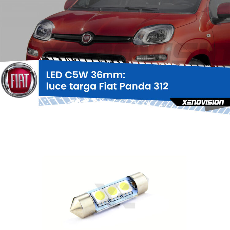 LED Luce Targa Fiat Panda 312 2012 in poi. Una lampadina led innesto C5W 36mm canbus estremamente longeva.