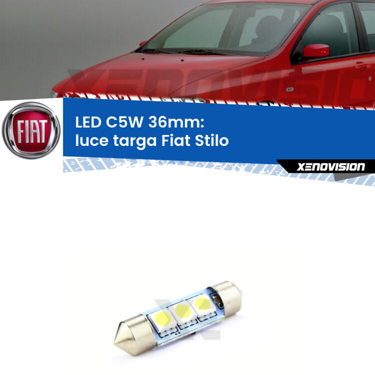 LED Luce Targa Fiat Stilo  2001 - 2006. Una lampadina led innesto C5W 36mm canbus estremamente longeva.