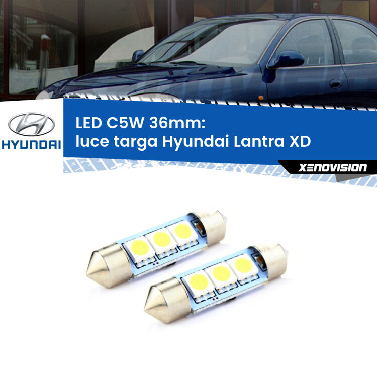 0 Luce Targa LED c5w 36mm Hyundai Lantra XD 2003 - 2006 (Coppia) <strong>Luce Targa LED per Hyundai Lantra</strong> XD 2003 - 2006. Coppia lampade <strong>C5W</strong> 36mm estremamente longeve.