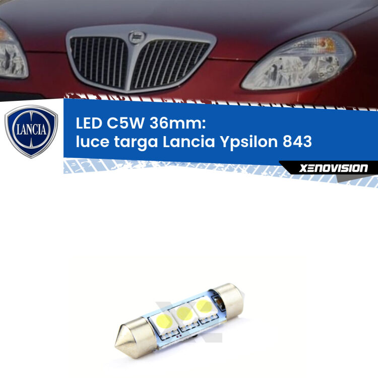 LED Luce Targa Lancia Ypsilon 843 2003 - 2011. Una lampadina led innesto C5W 36mm canbus estremamente longeva.