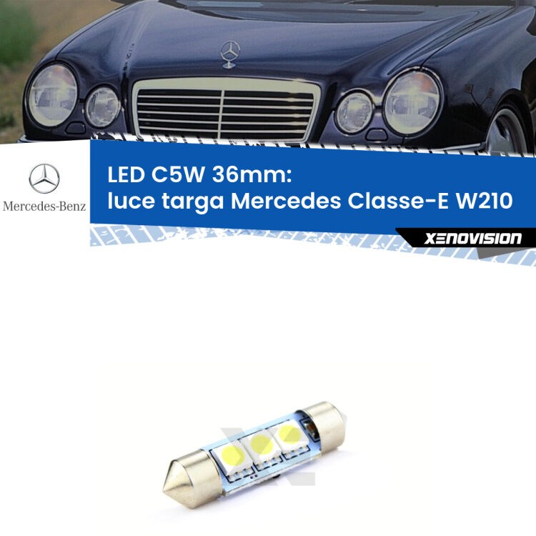 LED Luce Targa Mercedes Classe-E W210 1995 - 2002. Una lampadina led innesto C5W 36mm canbus estremamente longeva.