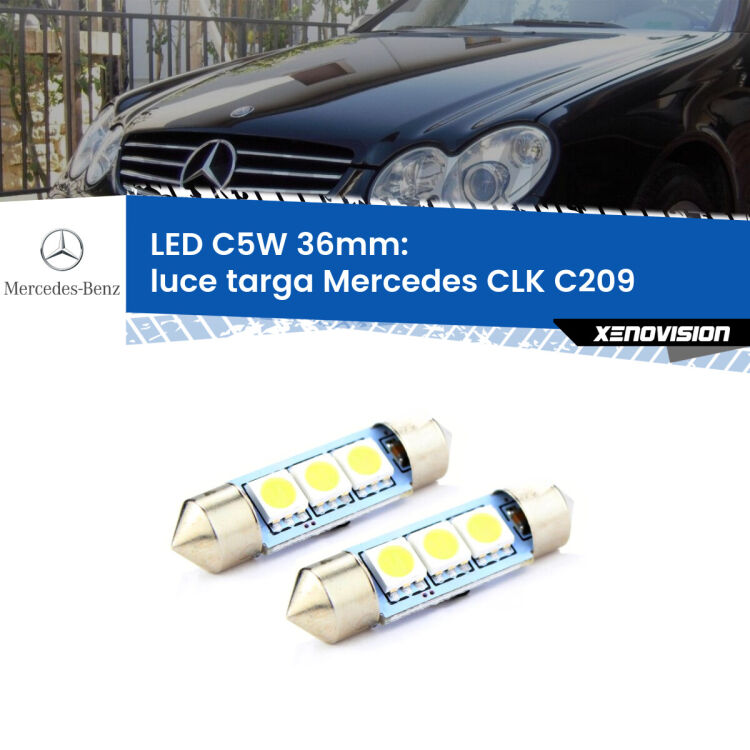 0 Luce Targa LED c5w 36mm Mercedes CLK C209 2002 - 2009 (Coppia) <strong>Luce Targa LED per Mercedes CLK</strong> C209 2002 - 2009. Coppia lampade <strong>C5W</strong> 36mm estremamente longeve.
