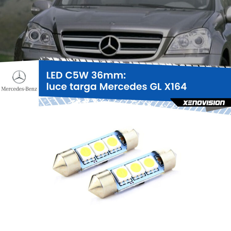 0 Luce Targa LED c5w 36mm Mercedes GL X164 2006 - 2012 (Coppia) <strong>Luce Targa LED per Mercedes GL</strong> X164 2006 - 2012. Coppia lampade <strong>C5W</strong> 36mm estremamente longeve.