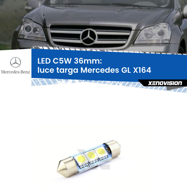 LED Luce Targa Mercedes GL X164 2006 - 2012. Una lampadina led innesto C5W 36mm canbus estremamente longeva.