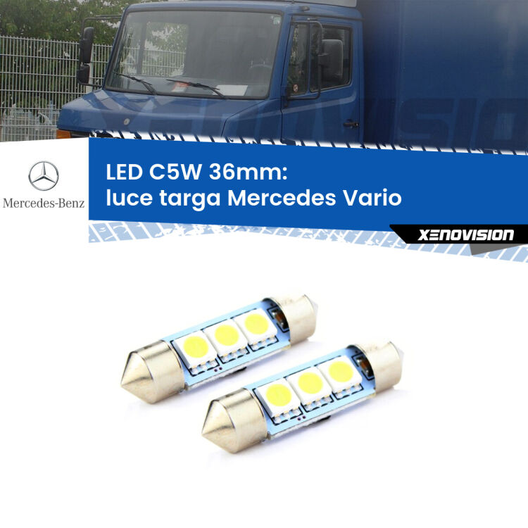 0 Luce Targa LED c5w 36mm Mercedes Vario  prima serie (Coppia) <strong>Luce Targa LED per Mercedes Vario</strong>  prima serie. Coppia lampade <strong>C5W</strong> 36mm estremamente longeve.