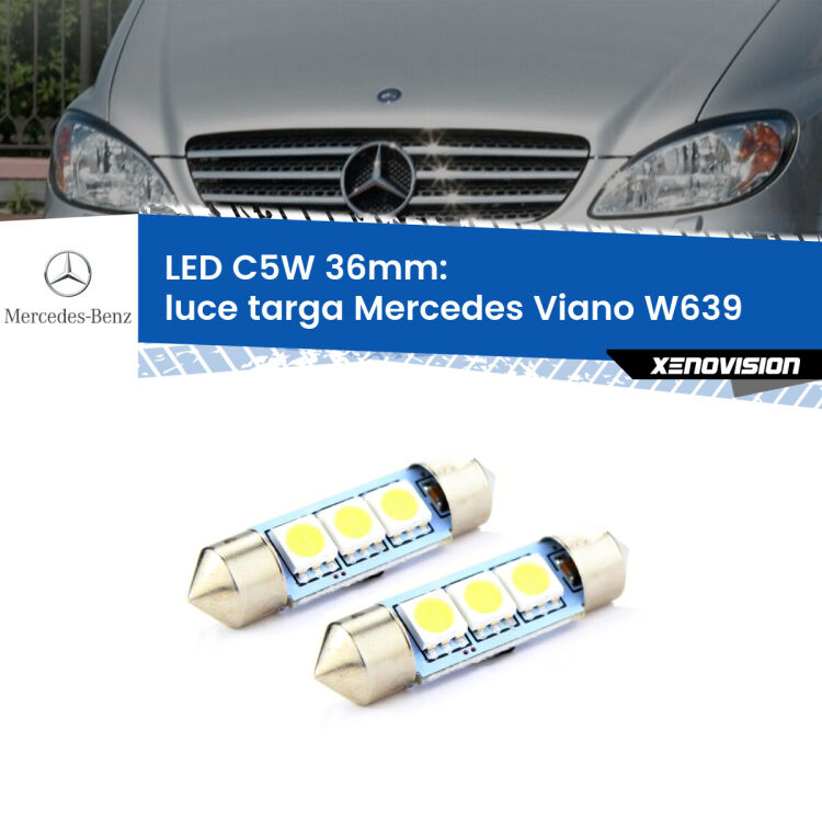0 Luce Targa LED c5w 36mm Mercedes Viano W639 2003 - 2004 (Coppia) <strong>Luce Targa LED per Mercedes Viano</strong> W639 2003 - 2004. Coppia lampade <strong>C5W</strong> 36mm estremamente longeve.