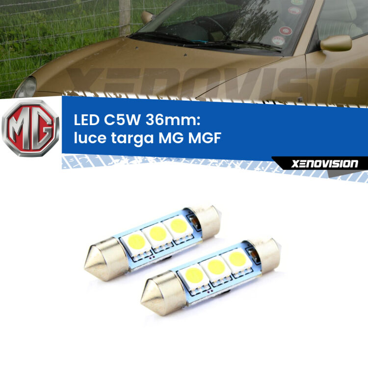 0 Luce Targa LED c5w 36mm MG MGF  1995 - 2002 (Coppia) <strong>Luce Targa LED per MG MGF</strong>  1995 - 2002. Coppia lampade <strong>C5W</strong> 36mm estremamente longeve.