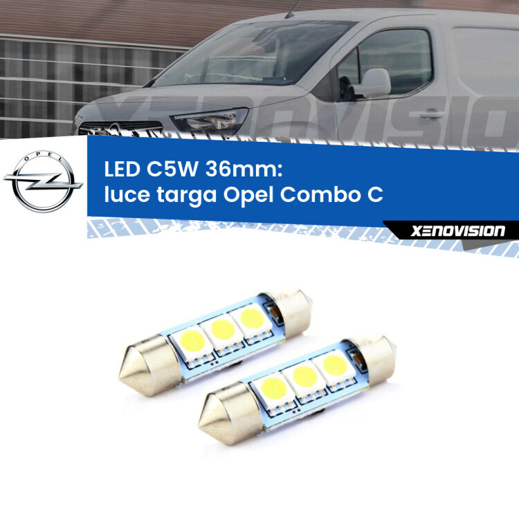 0 Luce Targa LED c5w 36mm Opel Combo C  2001 - 2011 (Coppia) <strong>Luce Targa LED per Opel Combo C</strong>  2001 - 2011. Coppia lampade <strong>C5W</strong> 36mm estremamente longeve.