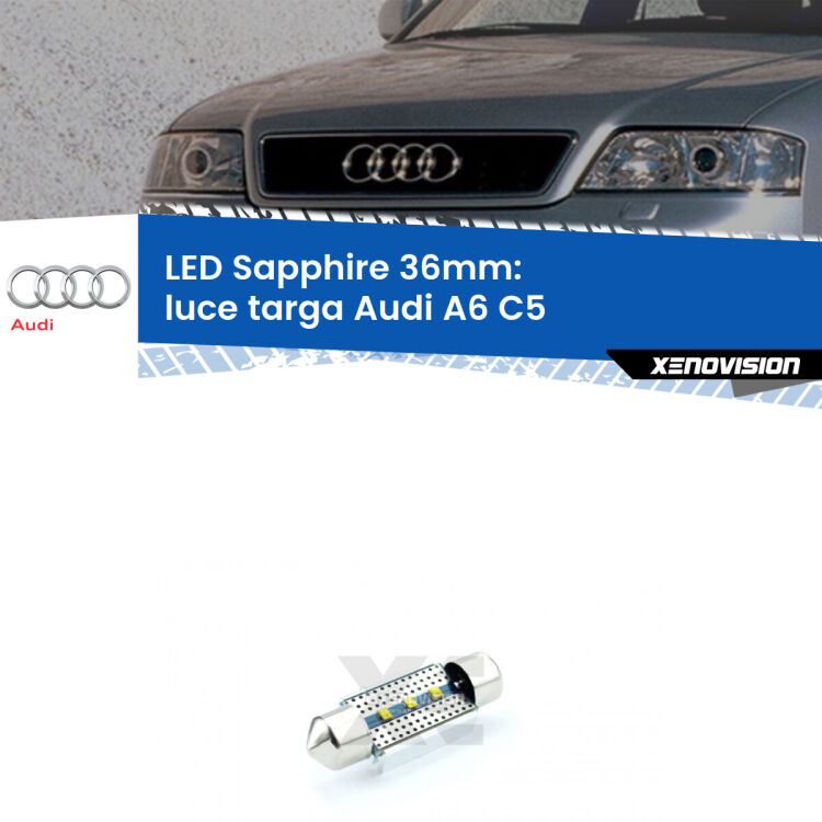 <strong>LED luce targa 36mm per Audi A6</strong> C5 1997 - 2004. Lampade <strong>c5W</strong> modello Sapphire Xenovision con chip led Philips.