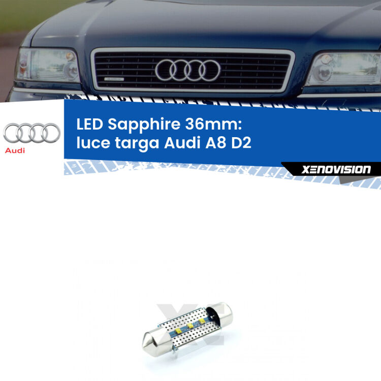 <strong>LED luce targa 36mm per Audi A8</strong> D2 1994 - 2002. Lampade <strong>c5W</strong> modello Sapphire Xenovision con chip led Philips.