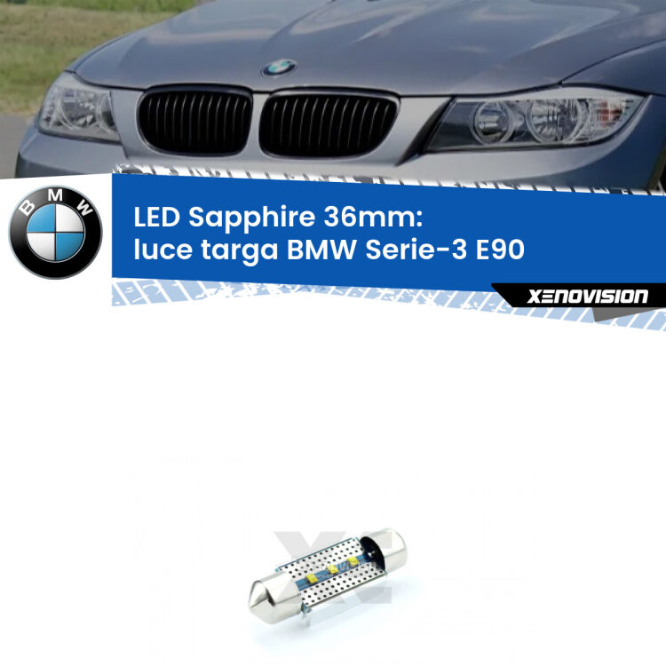 <strong>LED luce targa 36mm per BMW Serie-3</strong> E90 2005 - 2011. Lampade <strong>c5W</strong> modello Sapphire Xenovision con chip led Philips.