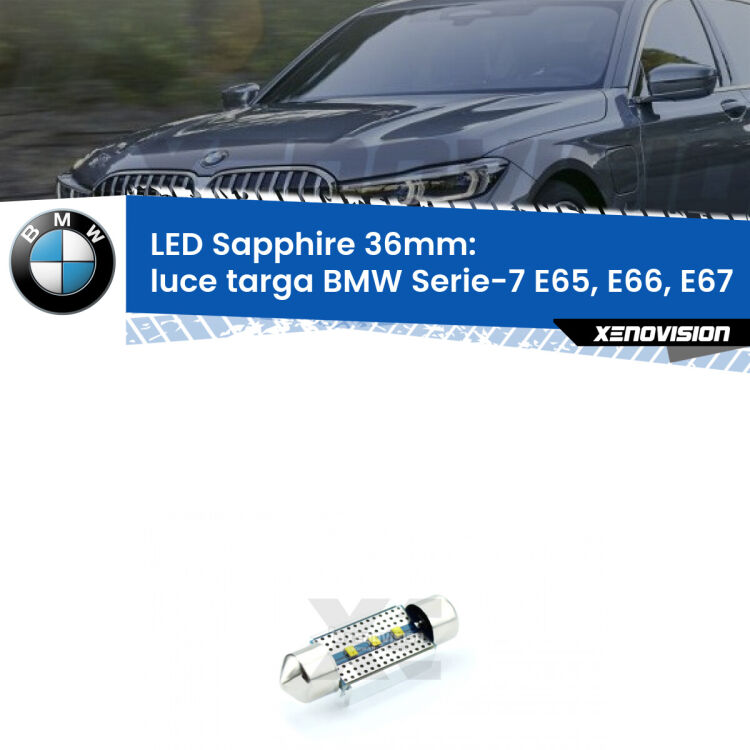 <strong>LED luce targa 36mm per BMW Serie-7</strong> E65, E66, E67 2005 - 2008. Lampade <strong>c5W</strong> modello Sapphire Xenovision con chip led Philips.