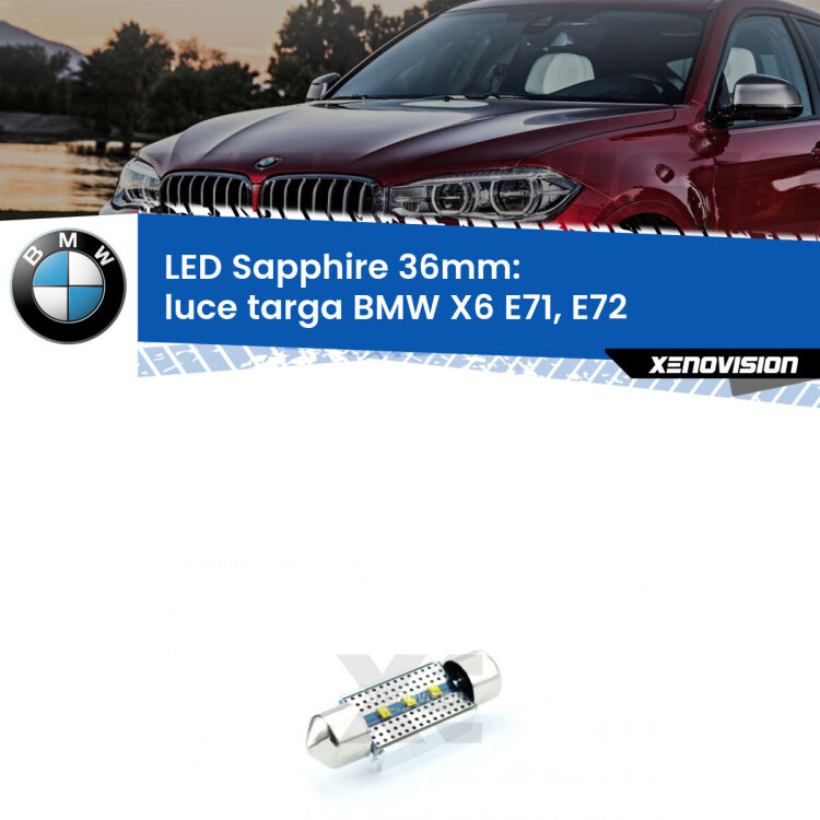 <strong>LED luce targa 36mm per BMW X6</strong> E71, E72 2008 - 2014. Lampade <strong>c5W</strong> modello Sapphire Xenovision con chip led Philips.