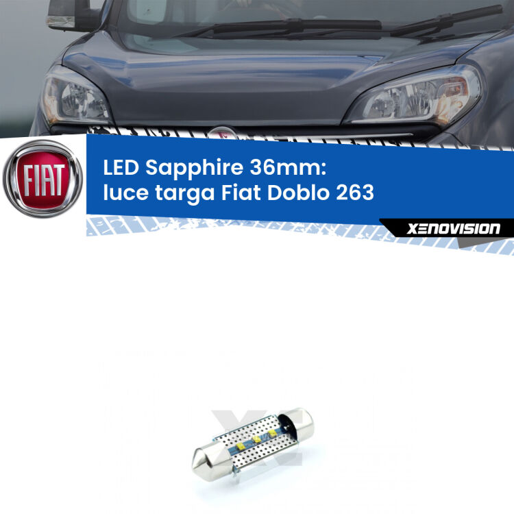 <strong>LED luce targa 36mm per Fiat Doblo</strong> 263 2010 - 2016. Lampade <strong>c5W</strong> modello Sapphire Xenovision con chip led Philips.