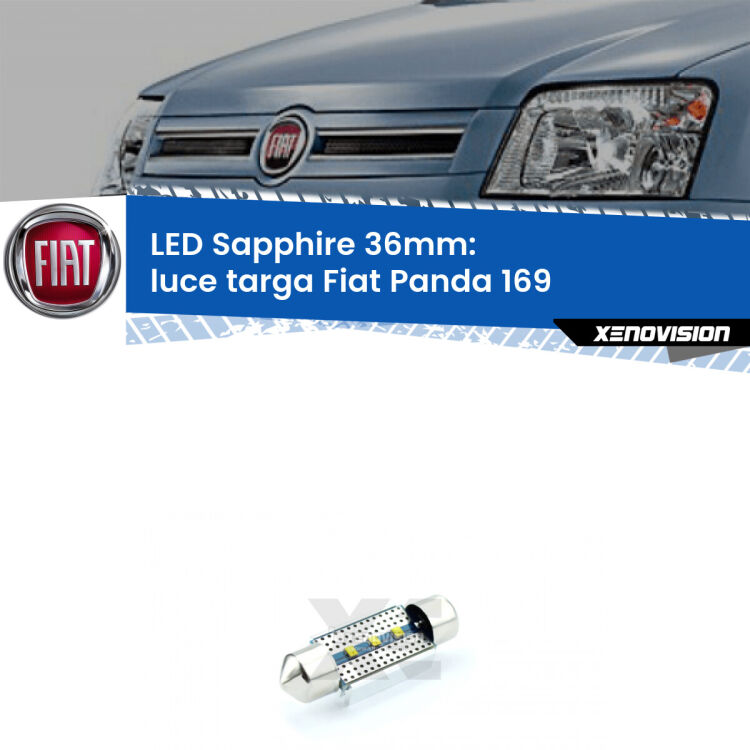 <strong>LED luce targa 36mm per Fiat Panda</strong> 169 2003 - 2012. Lampade <strong>c5W</strong> modello Sapphire Xenovision con chip led Philips.
