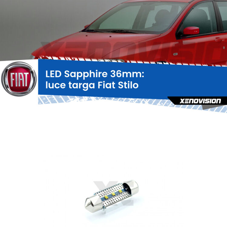 <strong>LED luce targa 36mm per Fiat Stilo</strong>  2001 - 2006. Lampade <strong>c5W</strong> modello Sapphire Xenovision con chip led Philips.
