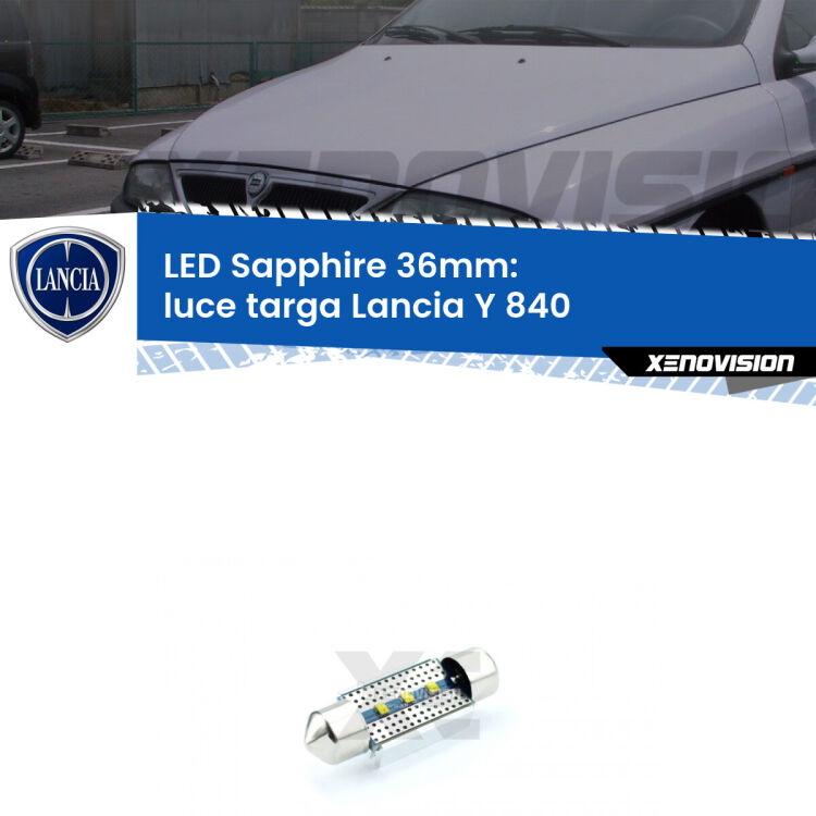 <strong>LED luce targa 36mm per Lancia Y</strong> 840 1995 - 2003. Lampade <strong>c5W</strong> modello Sapphire Xenovision con chip led Philips.