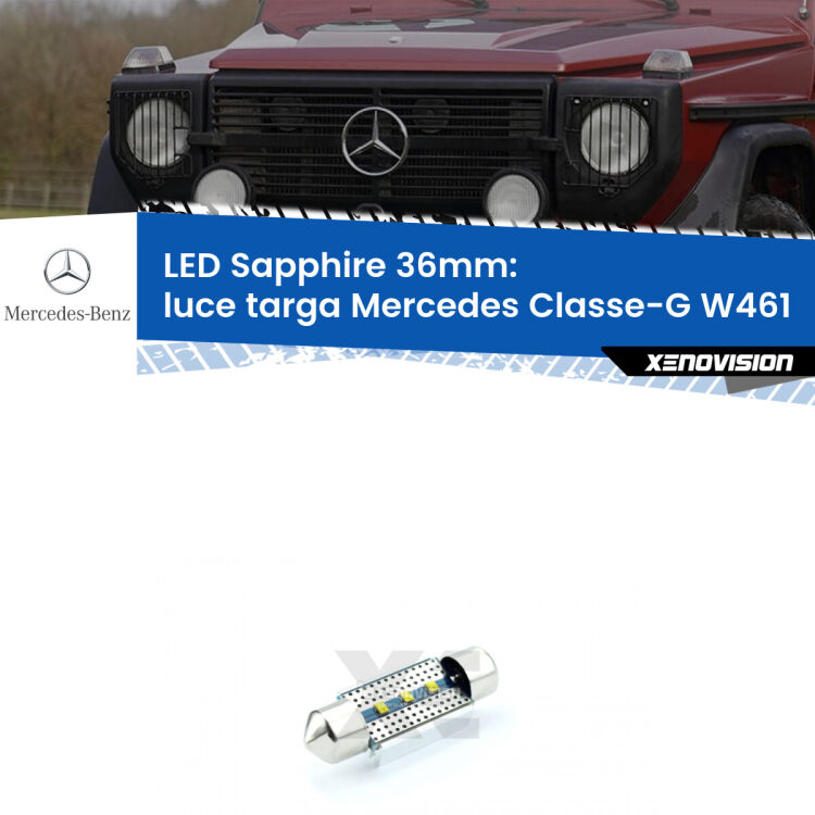<strong>LED luce targa 36mm per Mercedes Classe-G</strong> W461 1990 - 2000. Lampade <strong>c5W</strong> modello Sapphire Xenovision con chip led Philips.