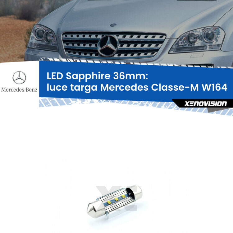 <strong>LED luce targa 36mm per Mercedes Classe-M</strong> W164 2005 - 2011. Lampade <strong>c5W</strong> modello Sapphire Xenovision con chip led Philips.